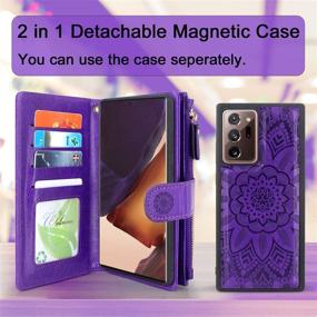 img 2 attached to 🌸 Harryshell Detachable Magnetic Zipper Wallet Leather Case for Samsung Galaxy Note 20 Ultra 5G 6.9 inch - Flower Purple, 12 Card Slots, Cash Pocket, Wrist Strap