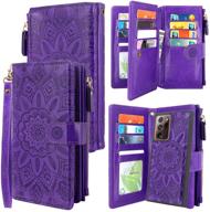 🌸 harryshell detachable magnetic zipper wallet leather case for samsung galaxy note 20 ultra 5g 6.9 inch - flower purple, 12 card slots, cash pocket, wrist strap logo