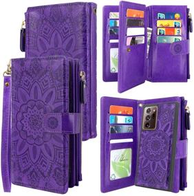 img 4 attached to 🌸 Harryshell Detachable Magnetic Zipper Wallet Leather Case for Samsung Galaxy Note 20 Ultra 5G 6.9 inch - Flower Purple, 12 Card Slots, Cash Pocket, Wrist Strap