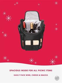 img 1 attached to Plush Picnic - Wine Carrier Picnic Set, Wine Cooler Bag with Glasses, Wine Cheese Tote for Couples, Picnic Bag for 2, Men’s & Women's Gift, Picnic Accessories Included-Black