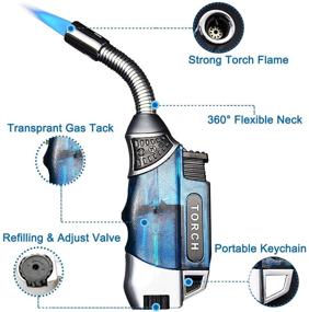 img 3 attached to 🔥 Yeuligo Torch Lighter, 360° Flexible Neck Butane Lighter with Visible Window, Refillable Blue Grill Lighter – Keyhole Design (Gas Not Included)