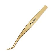 precision stainless steel curved pointed tweezers for volume eyelash extension - individual 🔪 and 3d-6d volume false lashes extensions - golden - ms.queen - includes premium storage case logo