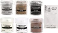 ranger fine super embossing powder bundle - white, silver, black, copper, clear, gold (6 x 1/2 oz jars) + 3 carnoras scoop spoons logo