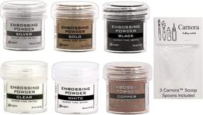 img 1 attached to Ranger Fine Super Embossing Powder Bundle - White, Silver, Black, Copper, Clear, Gold (6 x 1/2 oz Jars) + 3 Carnoras Scoop Spoons