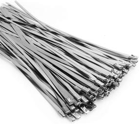 img 4 attached to 304 Stainless Steel Metal Cable Zip Ties - Pack of 100, 11.8 Inch Self-Locking Heavy Duty Ties for Outdoor Use, Fence, Exhaust Wrapping, Canopy and More