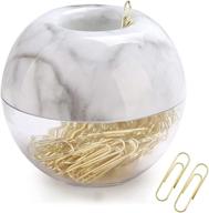 magnetic marble white paper clip holder with 100pcs gold paper clips – cute desk organizer for office supplies логотип