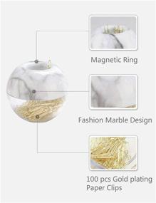 img 3 attached to Magnetic Marble White Paper Clip Holder with 100pcs Gold Paper Clips – Cute Desk Organizer for Office Supplies