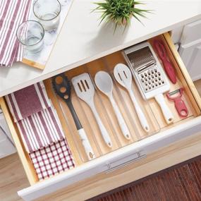 img 3 attached to 🔪 Efficiently Arrange and Store Cutlery, Utensils, and Gadgets with the mDesign Adjustable Plastic Cabinet Drawer Organizer Tray