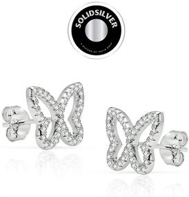 img 1 attached to 🦋 Sterling Silver Butterfly Stud Earrings with Clear CZ Crystals - SolidSilver