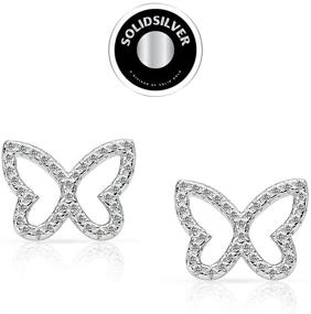 img 2 attached to 🦋 Sterling Silver Butterfly Stud Earrings with Clear CZ Crystals - SolidSilver