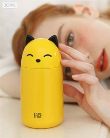 img 3 attached to 🐱 Cute Cat Stainless Steel Water Bottle for Kids & Teen Girls - Small Size, 300ML, Yellow