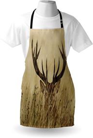 img 1 attached to 🦌 Lunarable Whitetail Deer Fawn Antler Apron - Countryside Rural Hunting Theme with Stag in Wilderness - Unisex Adjustable Neck Kitchen Bib for Cooking, Gardening - Adult Size, Sand Brown