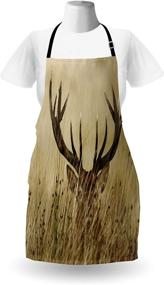 img 2 attached to 🦌 Lunarable Whitetail Deer Fawn Antler Apron - Countryside Rural Hunting Theme with Stag in Wilderness - Unisex Adjustable Neck Kitchen Bib for Cooking, Gardening - Adult Size, Sand Brown