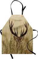 🦌 lunarable whitetail deer fawn antler apron - countryside rural hunting theme with stag in wilderness - unisex adjustable neck kitchen bib for cooking, gardening - adult size, sand brown логотип