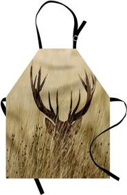 img 3 attached to 🦌 Lunarable Whitetail Deer Fawn Antler Apron - Countryside Rural Hunting Theme with Stag in Wilderness - Unisex Adjustable Neck Kitchen Bib for Cooking, Gardening - Adult Size, Sand Brown
