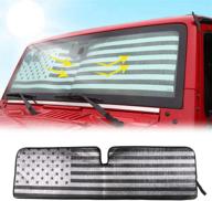 rt-tcz windshield flag sunshade: premium heat shield & 🌞 sun visor mat for jeep wrangler rubicon sahara tj jk jku logo