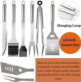 img 2 attached to 🔥 MUJUZE Grill Utensils Set - Grill Accessories, Perfect BBQ Gifts for Men/Women - Grilling Kit with Storage Apron - Stainless Steel BBQ Tools Set for Camping