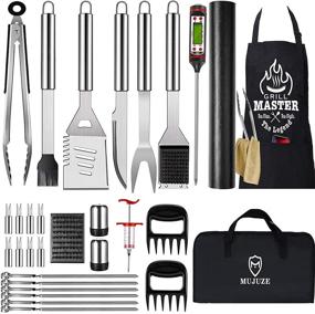 img 4 attached to 🔥 MUJUZE Grill Utensils Set - Grill Accessories, Perfect BBQ Gifts for Men/Women - Grilling Kit with Storage Apron - Stainless Steel BBQ Tools Set for Camping