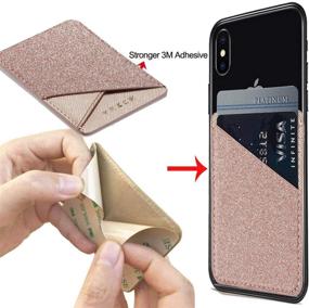 img 3 attached to 💫 Stylish Rose/Gold Phone Card Holder - Stick On Glitter PU Leather Sleeve for iPhone, Samsung & Most Smartphones