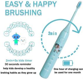 img 3 attached to 🦷 Rechargeable Kids Electric Toothbrush with 3 Cleaning Modes, Intelligent Timer, IPX7 Waterproof – Ideal for Boys and Girls, Includes 3 Soft Bristles (Blue)