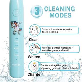 img 2 attached to 🦷 Rechargeable Kids Electric Toothbrush with 3 Cleaning Modes, Intelligent Timer, IPX7 Waterproof – Ideal for Boys and Girls, Includes 3 Soft Bristles (Blue)