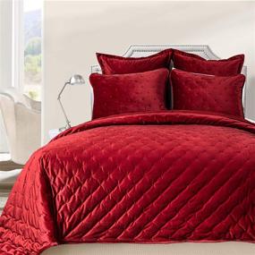 img 4 attached to DriftAway 3 Piece Velvet Quilt Set Bedspreads Coverlets Cover Prewashed Queen Red - Premium Comfort and Style for Your Bedroom