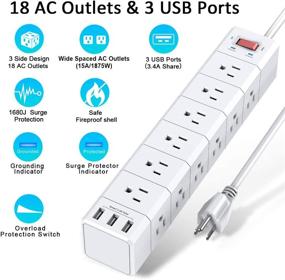 img 3 attached to 💡 NvTias 6 Ft Power Strip Surge Protector with 18 Outlets, 3 USB Ports - 4100 Joules, ETL Listed