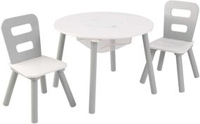 img 4 attached to 🪑 KidKraft Gray and White Wooden Round Table & 2 Chairs Set with Mesh Storage - Kids Furniture, Ideal Gift for Ages 3-6