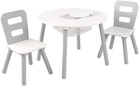 img 1 attached to 🪑 KidKraft Gray and White Wooden Round Table & 2 Chairs Set with Mesh Storage - Kids Furniture, Ideal Gift for Ages 3-6
