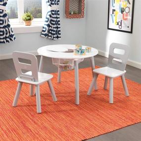 img 2 attached to 🪑 KidKraft Gray and White Wooden Round Table & 2 Chairs Set with Mesh Storage - Kids Furniture, Ideal Gift for Ages 3-6