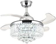 crystal chandelier ceiling fan with led dimmable light, remote 💡 control, reversible blades - noxarte modern design, polished chrome 36 inch логотип