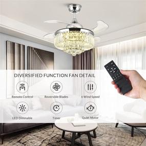 img 3 attached to Crystal Chandelier Ceiling Fan with LED Dimmable Light, Remote 💡 Control, Reversible Blades - NOXARTE Modern Design, Polished Chrome 36 Inch