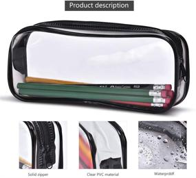 img 3 attached to 🖊️ Clear PVC Pencil Case with Zipper – Black and White, Portable Transparent Big Capacity Makeup Pouch for Office Stationery and Travel Storage (Set of 4 PCS)