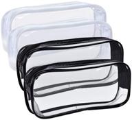 🖊️ clear pvc pencil case with zipper – black and white, portable transparent big capacity makeup pouch for office stationery and travel storage (set of 4 pcs) logo