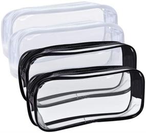 img 4 attached to 🖊️ Clear PVC Pencil Case with Zipper – Black and White, Portable Transparent Big Capacity Makeup Pouch for Office Stationery and Travel Storage (Set of 4 PCS)