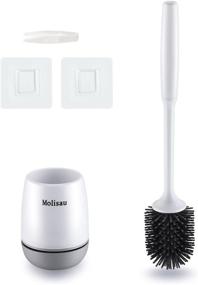 img 4 attached to 🚽 Toilet Bowl Brush with Holder for Bathroom Toilet - Wall-Mounted and Floor-to-Ceiling Dual Purpose. Gray and White Design.