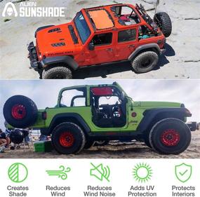 img 1 attached to 🚙 Alien Sunshade Jeep Wrangler JL & JLU (2018-2021) – Front Mesh Sun Shade: UV Blocking, Wind & Noise Protection - Gray Bikini JLkini Top Cover for Sport, Sport S, Sahara, Rubicon