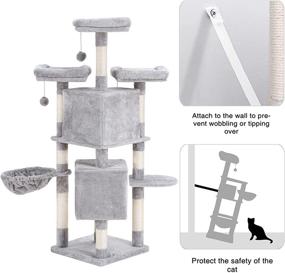 img 1 attached to 🐱 Heybly HCT021W: Multi-Level 56-Inch Cat Tree Tower for Large Cats - Plush Perch, Cozy Basket, Scratching Posts and More in Light Gray