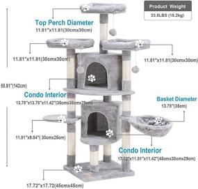 img 2 attached to 🐱 Heybly HCT021W: Multi-Level 56-Inch Cat Tree Tower for Large Cats - Plush Perch, Cozy Basket, Scratching Posts and More in Light Gray