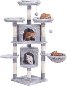 img 4 attached to 🐱 Heybly HCT021W: Multi-Level 56-Inch Cat Tree Tower for Large Cats - Plush Perch, Cozy Basket, Scratching Posts and More in Light Gray