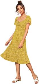 img 4 attached to 🌸 Floerns Sweetheart Floral Midi Dress with Puff Sleeves - Women's Ditsy A-line