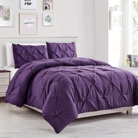 img 3 attached to 🛏️ WPM Microfiber Comforter Set: Luxury Pinch Pleat Pintuck, Down Alternative Bedding - Dark Purple King Size - All Season Bedroom Decor - JN1