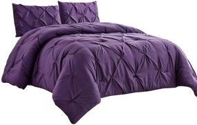 img 4 attached to 🛏️ WPM Microfiber Comforter Set: Luxury Pinch Pleat Pintuck, Down Alternative Bedding - Dark Purple King Size - All Season Bedroom Decor - JN1