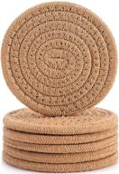 stylish handmade braided woven drink coasters - set of 6 (4.3inch), 100% cotton super absorbent heat-resistant round coasters - ideal housewarming gift (brown) logo