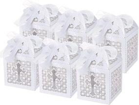 img 4 attached to Лазерная резка коробочек для крестины: 50 штук с лентами и крестными ярлыками - идеальны для христианских празднований, вечеринок, свадеб и украшения маленьких подарков.