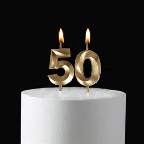 img 1 attached to Bailym Gold Number 50 Cake Topper - Perfect Birthday Decorations Party Decoration with 50th Birthday Candles