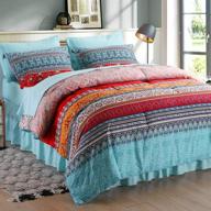 🛏️ bohemian comforter set queen - sexytown 8-piece bed in a bag with sheets, exotic colorful boho striped bedding - includes 1 comforter, 4 pillow cases, flat sheet, fitted sheet, and 1 bed skirt logo