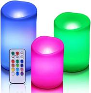 pack of 3 waterproof outdoor flameless candles - multi colored led pillar candles with remote timer - plastic логотип