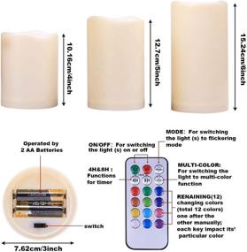 img 1 attached to Pack of 3 Waterproof Outdoor Flameless Candles - Multi Colored LED Pillar Candles with Remote Timer - Plastic