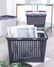 img 3 attached to JiatuA Plastic Storage Basket: Ultimate Portable Organizer 🗑️ for Bathroom, Dorm, Kitchen & Bedroom - Light Black